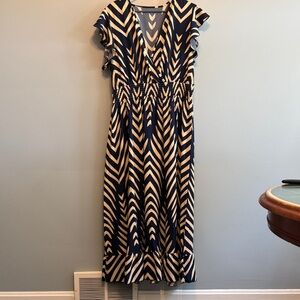 Navy and Cream Chevron Maxi Dress